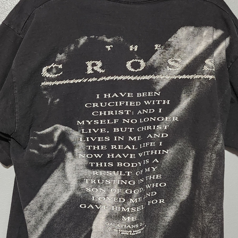 VINTAGE CROSS T Shirt Mens XL Black White Single Stitch 1992 Grunge Christian - Picture 8 of 12